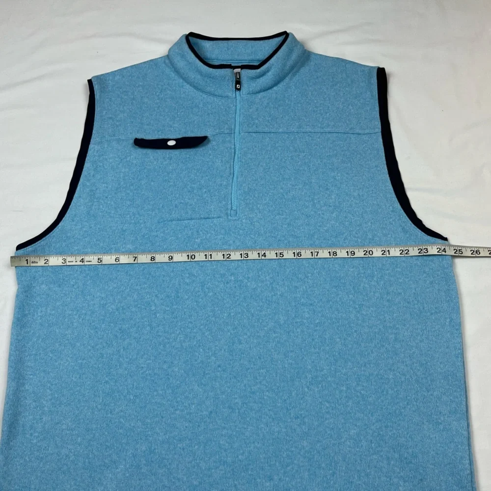 Footjoy Mens Fleece Golf Vest XL Light Baby Blue 1/2 Zip Flap Pocket Pullover B1